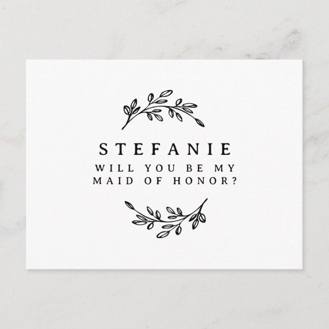 Black Foliage Wreath Will You Be My Maid of Honor Postcard (Front)