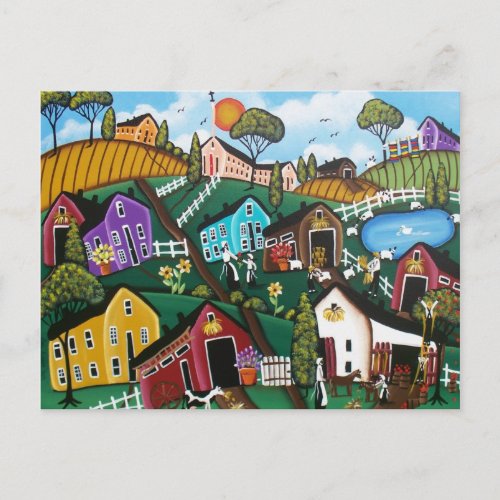 BLACK FOLK ART Lost Sheep BY LORI EVERETT postcard