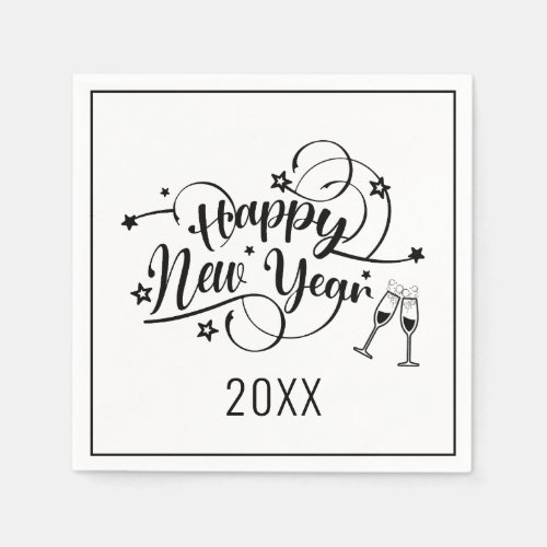 Black Font New Years Cocktail Napkins