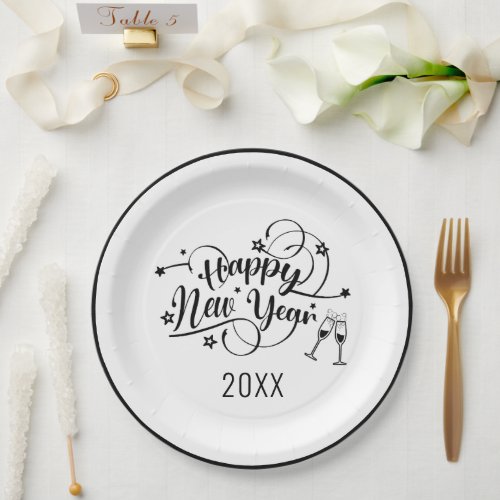 Black Font New Years Paper Plate