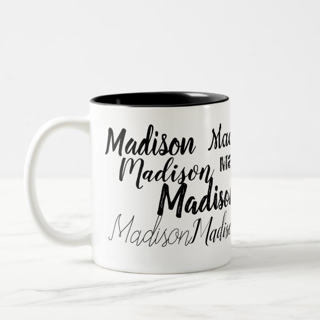 Black Fonts Your Name Personalized Two-Tone Coffee Mug (Left)