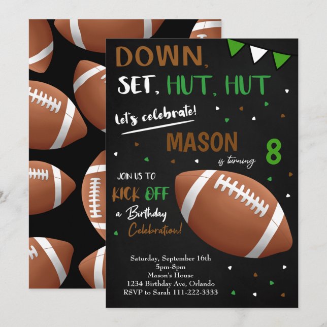 Black Football Boys Birthday Invitation (Front/Back)