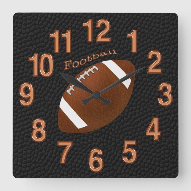 Black Football Clock with Football, Copper Numbers (Front)
