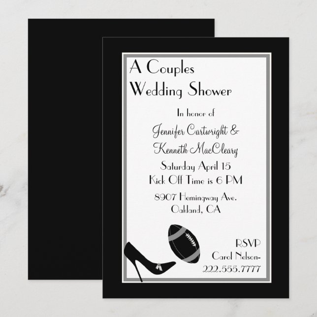Black Football Couples Wedding Shower Invitation (Front/Back)