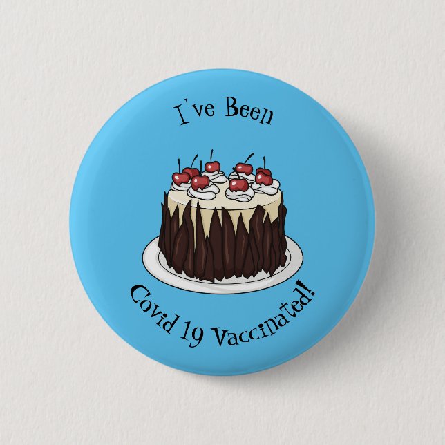 Black Forest cake cartoon illustration Button (Front)