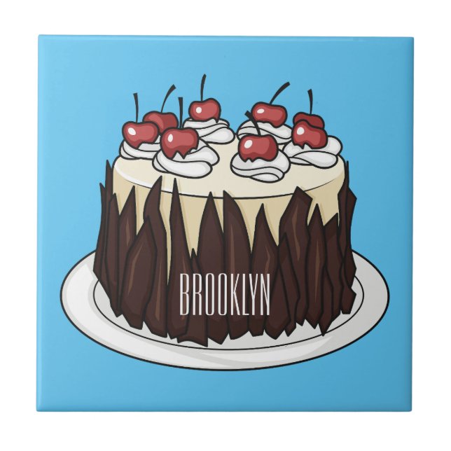 Black Forest cake cartoon illustration  Ceramic Tile (Front)