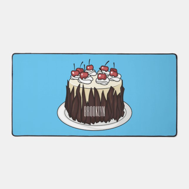 Black Forest cake cartoon illustration Desk Mat (Front)