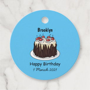 Black Forest cake cartoon illustration Favor Tags