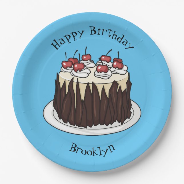 Black Forest cake cartoon illustration Paper Plates (Front)