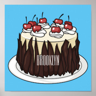 Black Forest cake cartoon illustration Poster