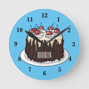 Black Forest cake cartoon illustration Round Clock