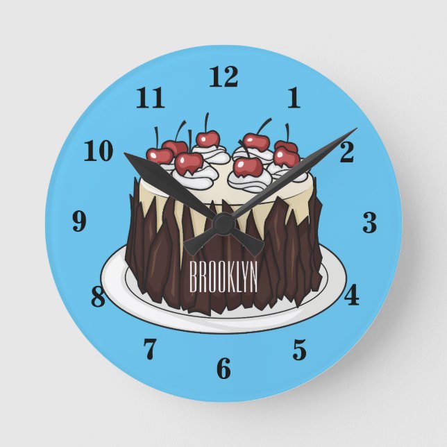 Black Forest cake cartoon illustration Round Clock (Front)