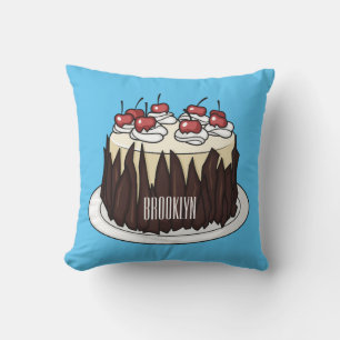 Black Forest cake cartoon illustration Throw Pillow