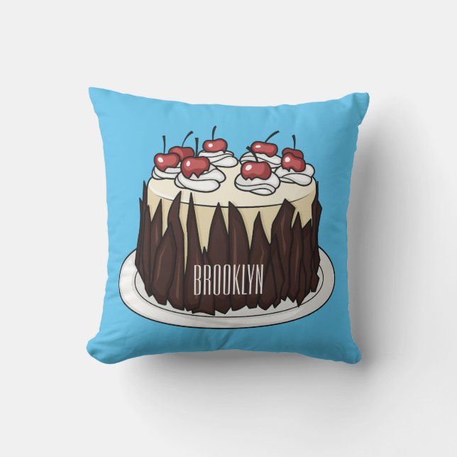 Black Forest cake cartoon illustration  Throw Pillow (Front)