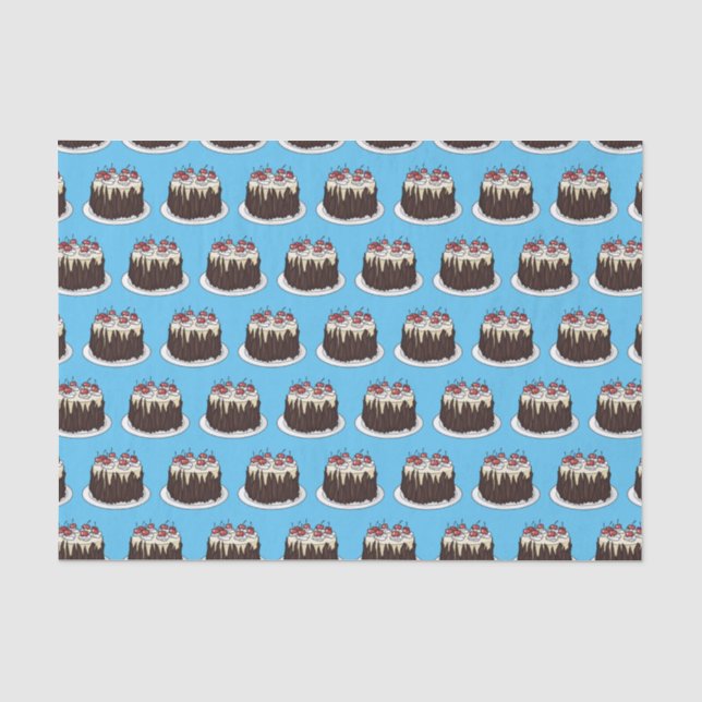 Black Forest cake cartoon illustration Tissue Paper (Front)