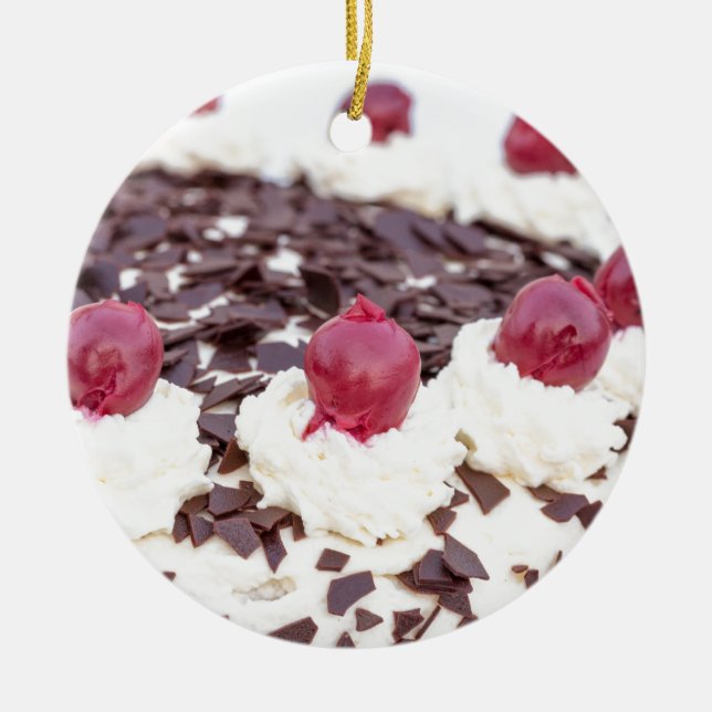 Black Forest cake in detail with white background Ceramic Ornament (Front)