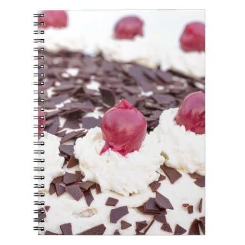 Black Forest cake in detail with white background Notebook
