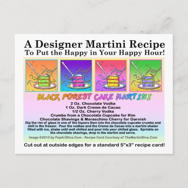 Black Forest Cake Martini Recipe Card Postcard (Front)