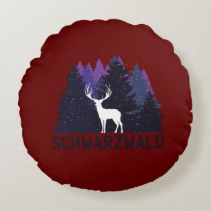 Black Forest Deer Round Pillow