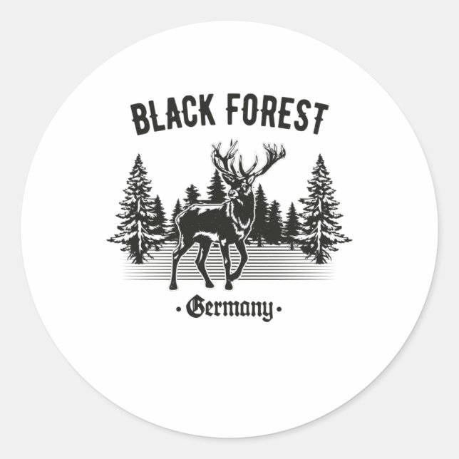 Black Forest Germany Deer with Trees Classic Round Sticker (Front)