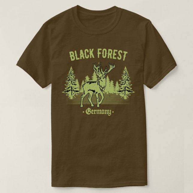 Black Forest Germany Deer with Trees Swabia T-Shirt (Design Front)