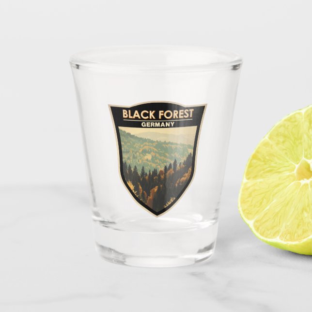 Black Forest Germany Travel Art Vintage Shot Glass (Front)