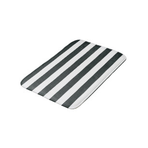 Black Forest Green and White Stripes Bath Mat