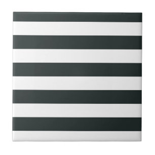 Black Forest Green and White Stripes Ceramic Tile
