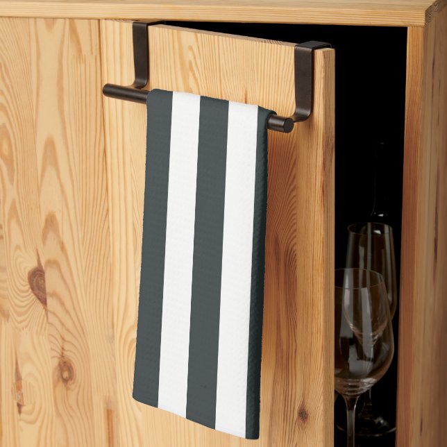 Black Forest Green and White Stripes Kitchen Towel (Thirds Fold)