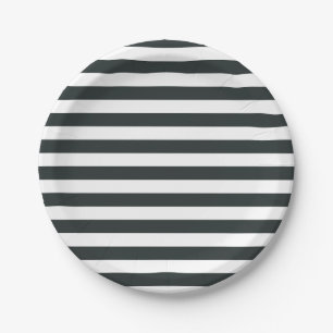 Black Forest Green and White Stripes Paper Plates