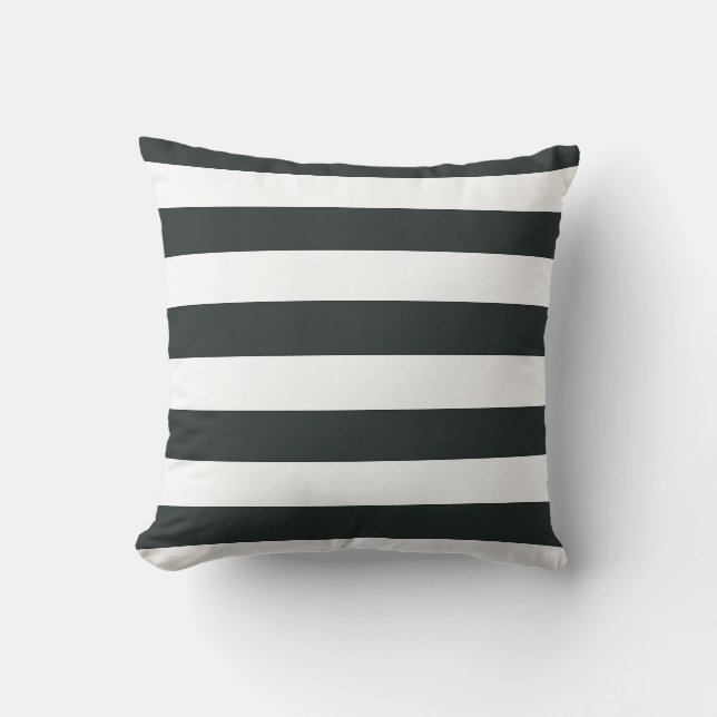 Black Forest Green and White Stripes Throw Pillow (Front)