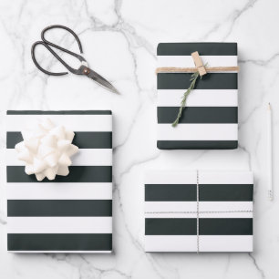 Black Forest Green and White Stripes Wrapping Paper Sheets