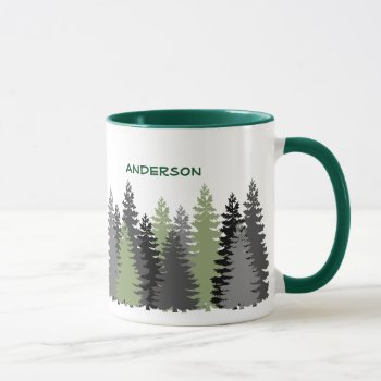 Black Forest Pine Tree Woods Custom Text Mug by MaggieMart at Zazzle