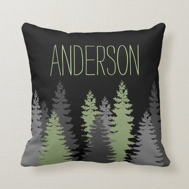 Black Forest Woods Pine Tree Custom Name Throw Pillow