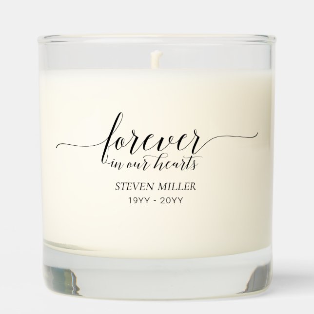 Black | Forever Hearts | Elegant Memorial Funeral Scented Candle (Front)