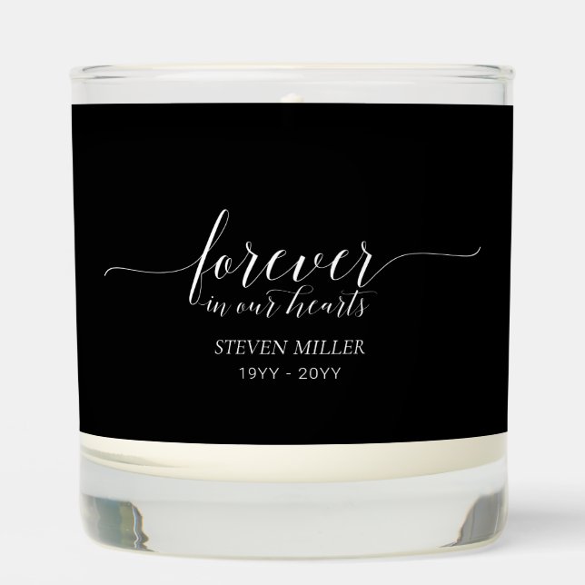 Black | Forever Hearts | Elegant Memorial Funeral Scented Candle (Front)