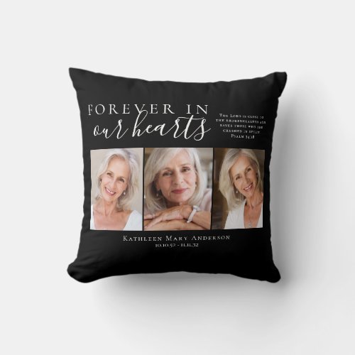 Black Forever in Our Hearts Photo Tribute  Throw Pillow
