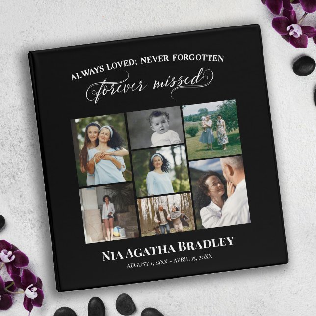Black Forever Missed Photo Collage Memorial 3 Ring Binder (Creator Uploaded)