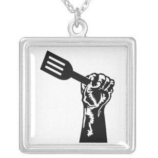black fork silver plated necklace