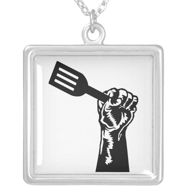 black fork silver plated necklace (Front)