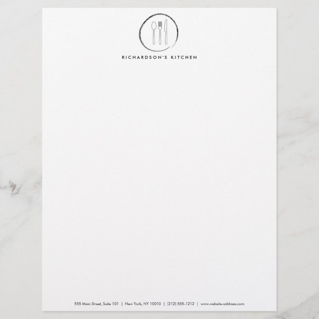 Black Fork Spoon Knife Sketch Catering Logo Letterhead (Front)