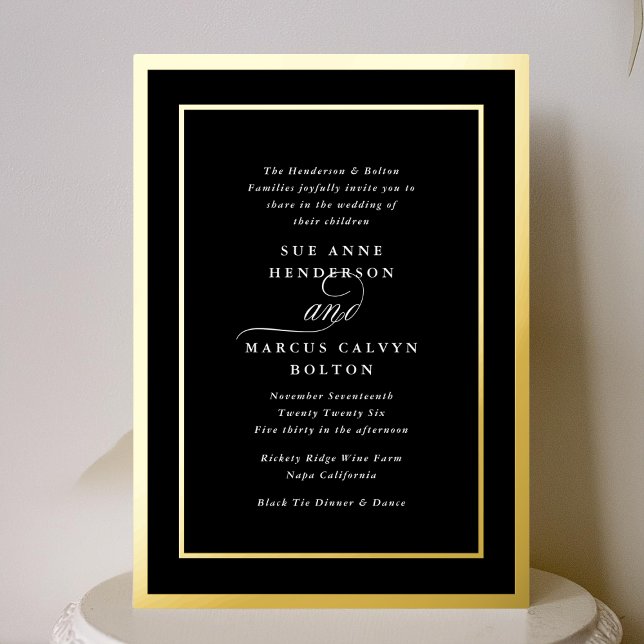 Black Formal Classic Ampersand Frame Wedding Foil Invitation (Creator Uploaded)
