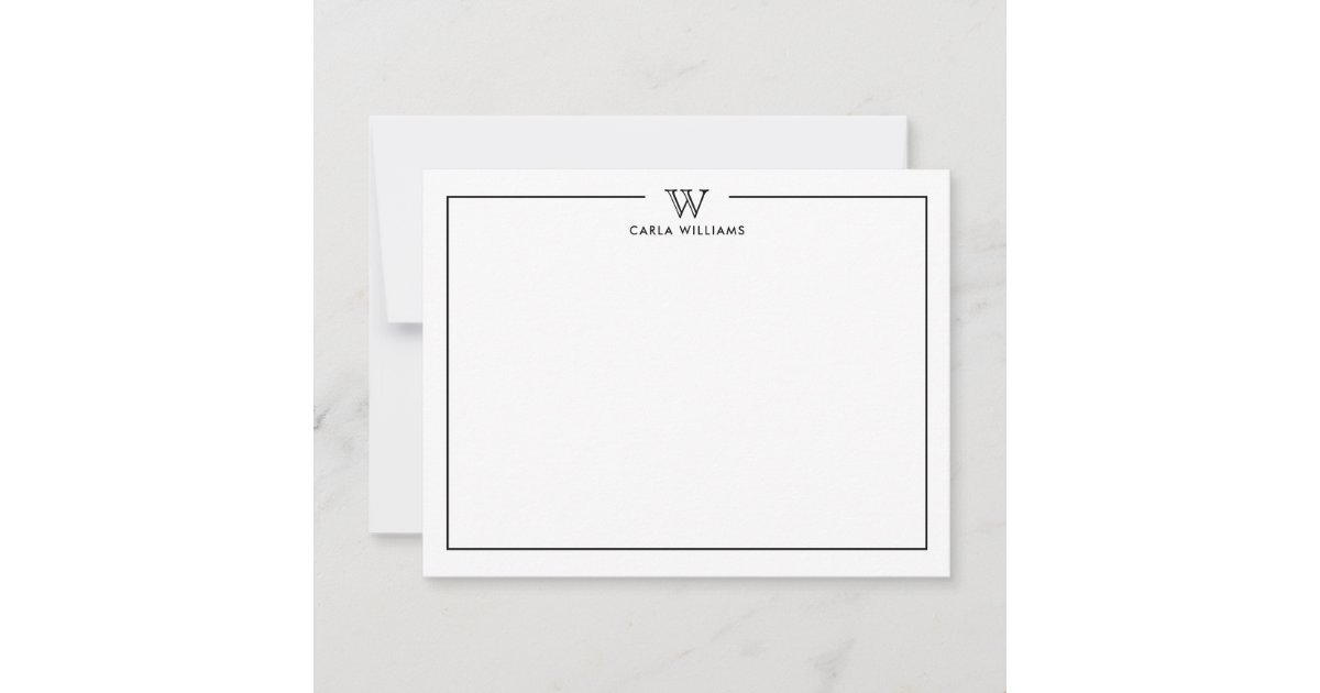Black Formal Classic Family Monogram Minimal Note Card | Zazzle