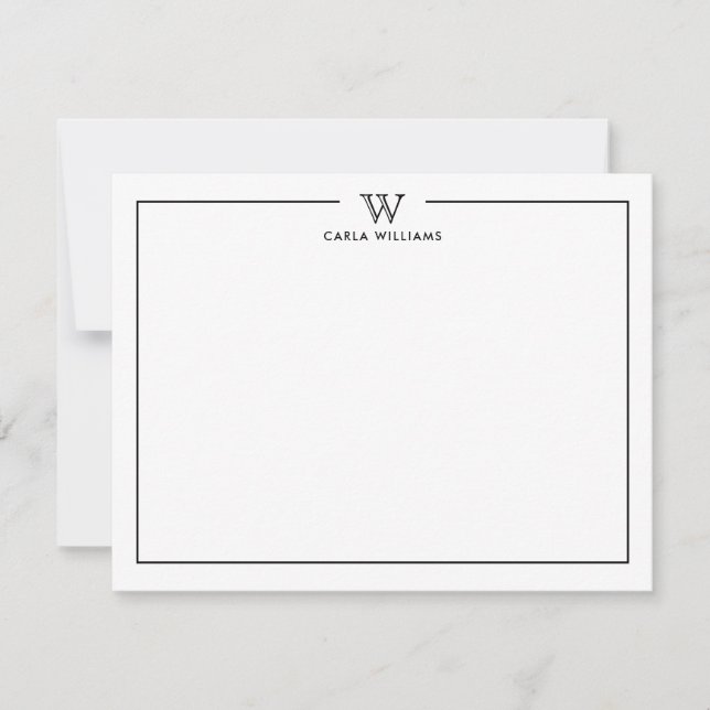 Black Formal Classic Family Monogram Minimal Note Card (Front)