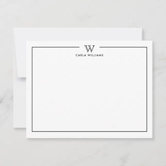 Black Formal Classic Family Monogram Minimal Note Card | Zazzle