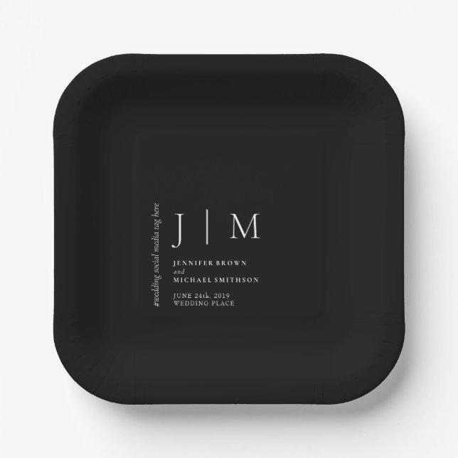 Black Formal Event Theme Wedding Paper Plates (Front)