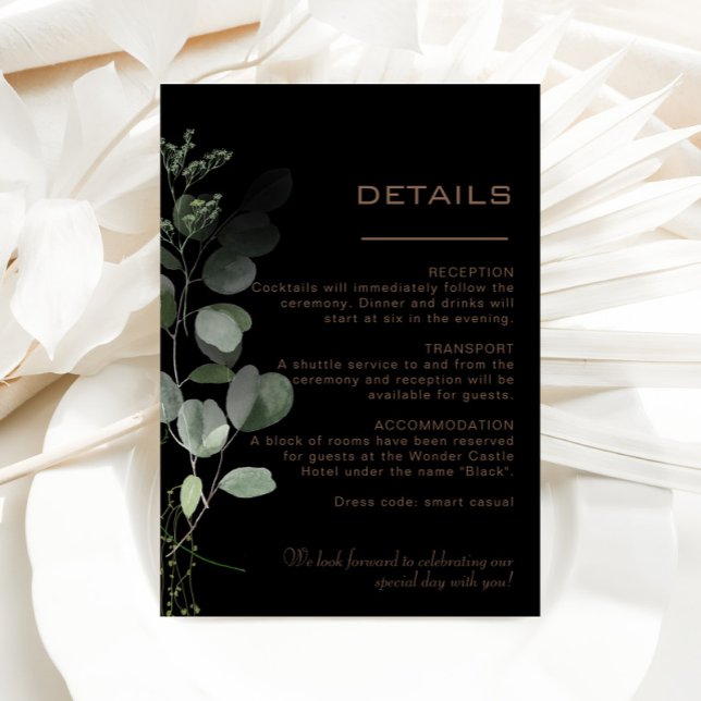 Black Formal Minimal Eucalyptus Wedding Details   Enclosure Card (Creator Uploaded)