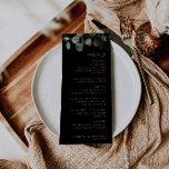 Black Formal Minimal Eucalyptus Wedding Menu Card<br><div class="desc">This black formal minimal eucalyptus wedding menu card is perfect to compliment a rustic wedding. The design features watercolor green eucalyptus foliage in a black background.</div>