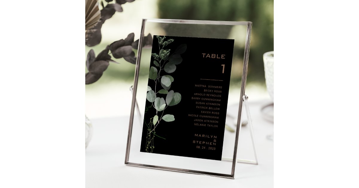 Black Formal Minimal Table Number 1 Seating Chart | Zazzle