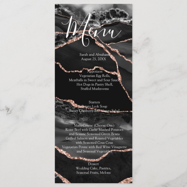 Black Formal Minimalist Fancy Luxury Wedding Menu (Front)